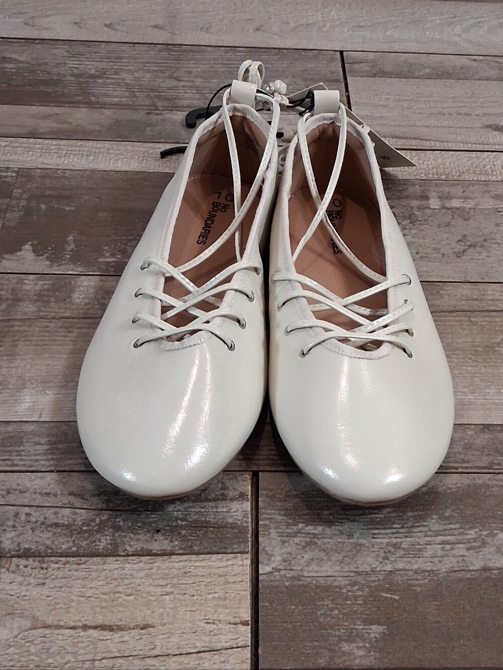 No Boundaries Corset Cream Lace-Up Ballet Flats with Ankle Ties Size 10